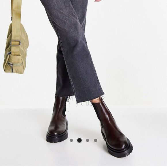 DARK BROWN LEATHER CHUNKY BOOTS - Picture 4 of 6